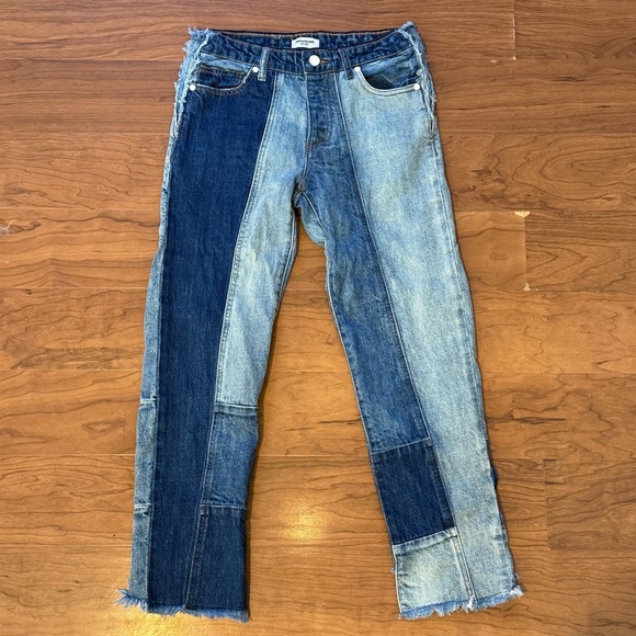 ZADIG & VOLTAIRE DELUXE Boyfriend Patchwork Denim Jeans size 24 Ankle Cropped - Picture 1 of 7